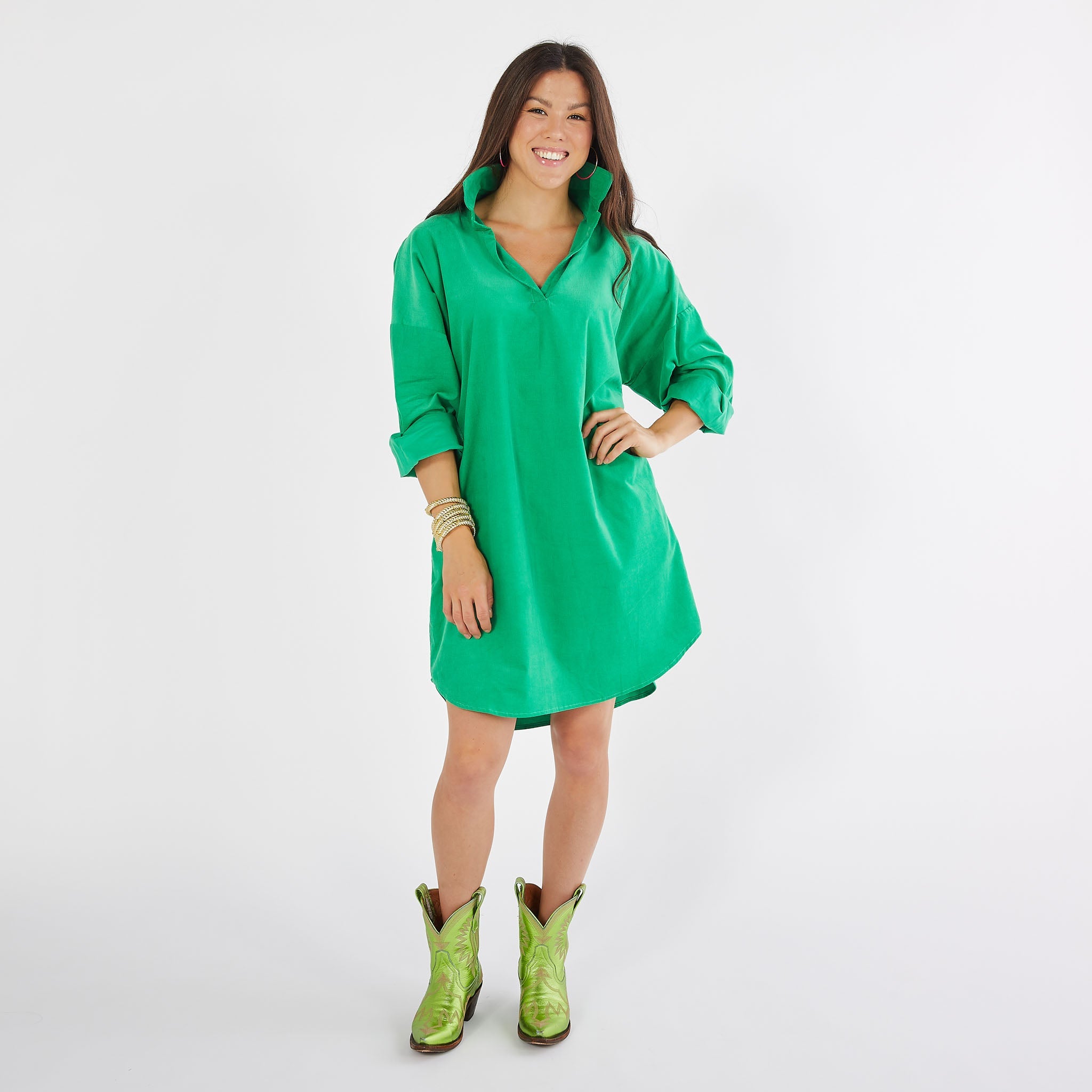 Preppy Green Corduroy Dress