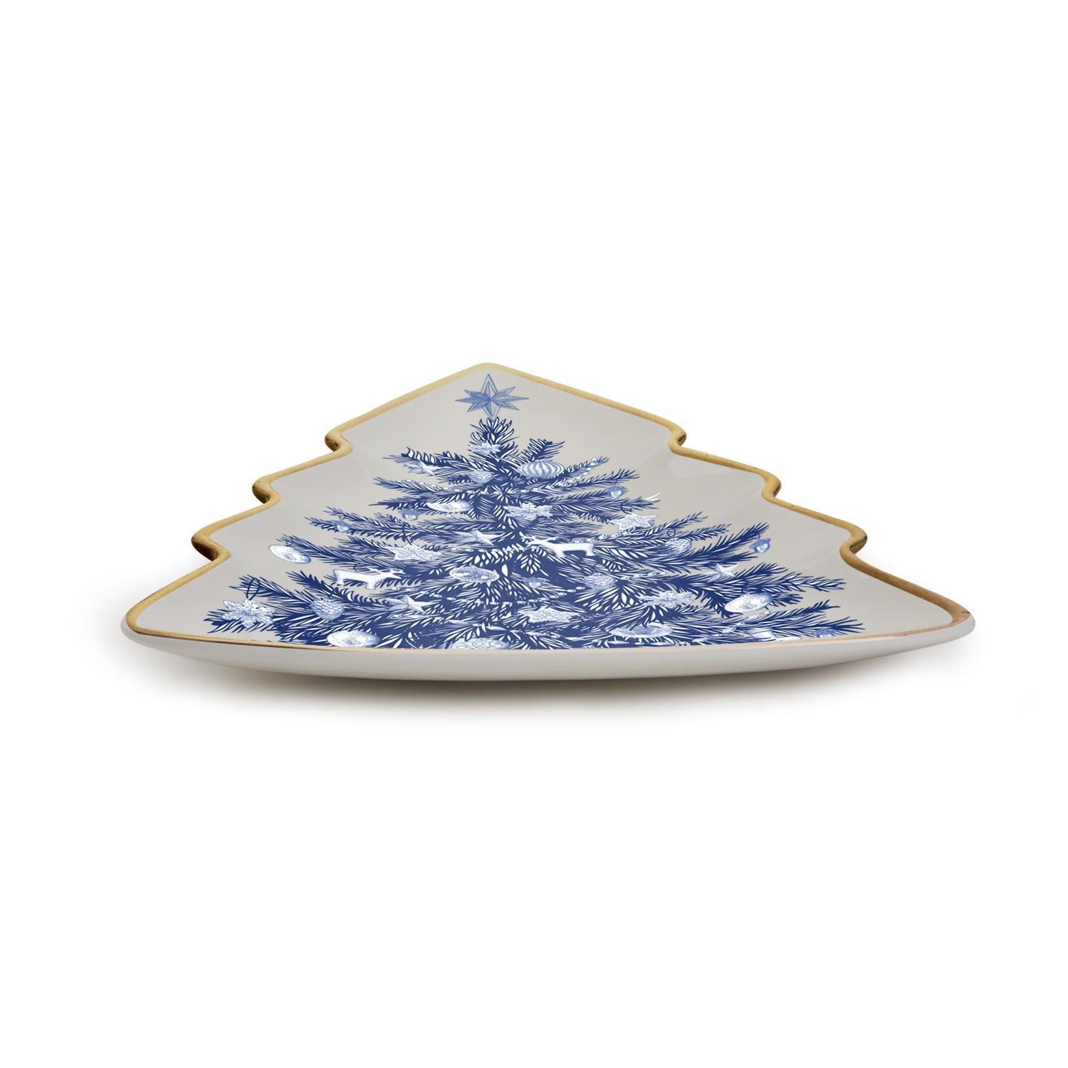 Blue & White Christmas Tree Plate