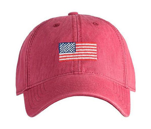 American Flag on Weathered Red Hat