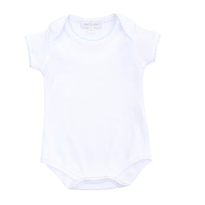 White Body Suit with Blue Trim
