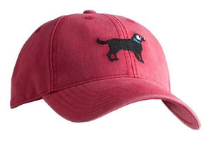 Black Lab on Weathered Red Hat
