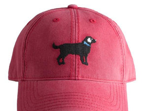 Black Lab on Weathered Red Hat