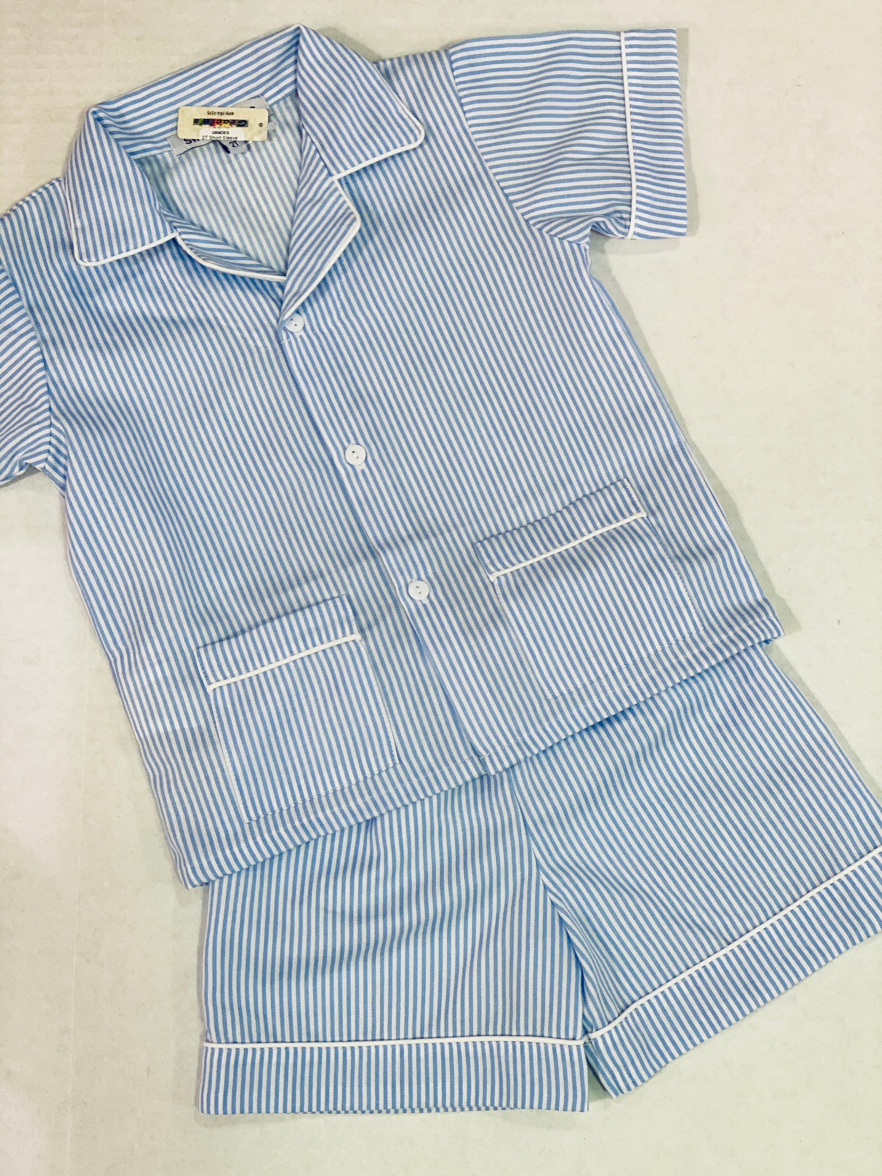 Short Sleeve Blue Stripe Pajama Set