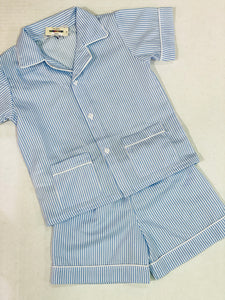 Short Sleeve Blue Stripe Pajama Set