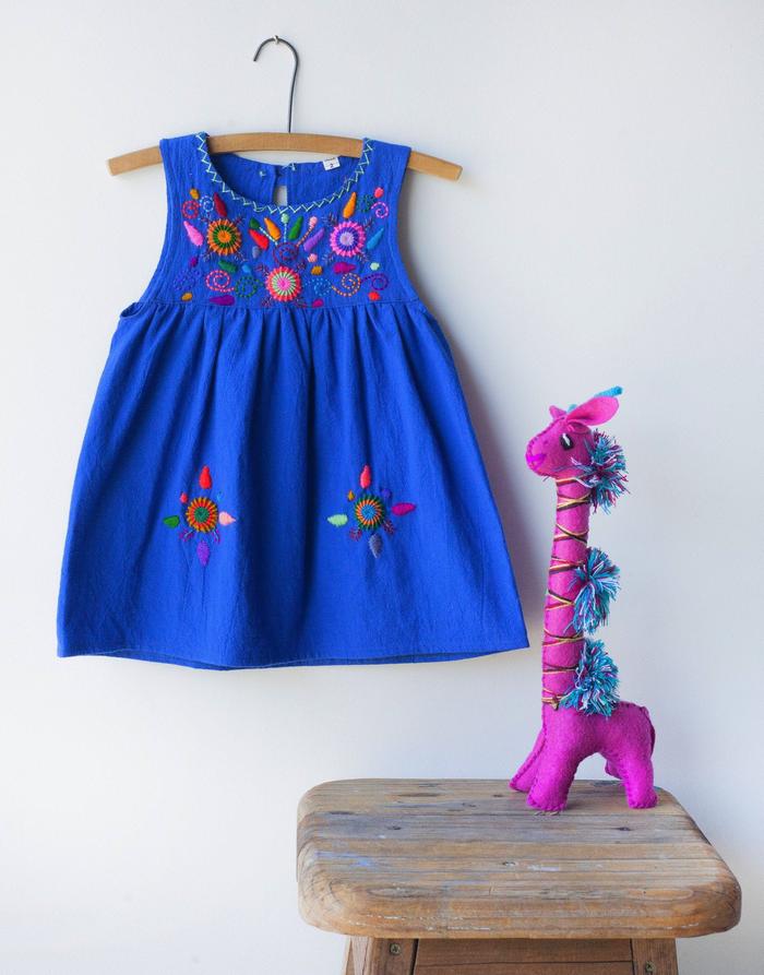 Embroidered Sleeveless Dress - Royal Blue