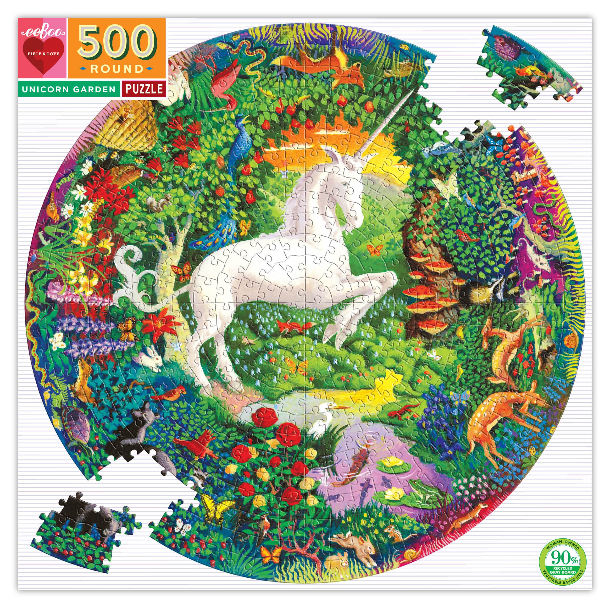 Unicorn Garden 500 Piece Round Puzzle