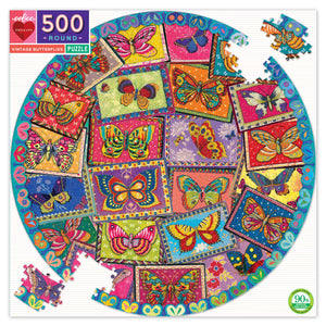 Vintage Butterflies 500 Piece Round Puzzle