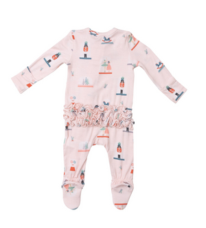 Nutcracker Snow Globes Ruffle Zipper Back Footie