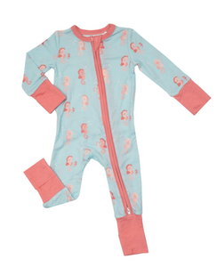 Baby Pink Seahorses 2-Way Ruffle Back Zipper Romper